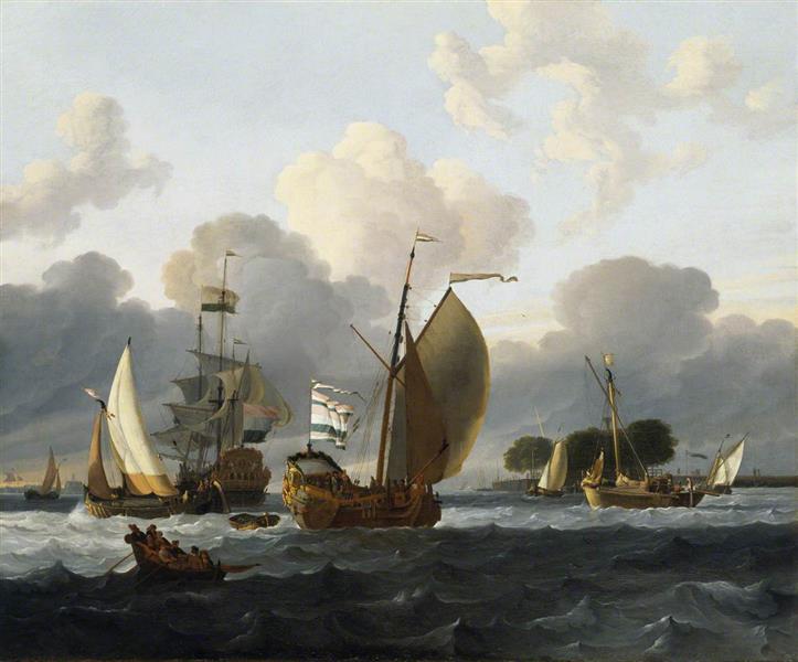 A Dutch Yacht before the Wind in a Harbour - Ludolf Backhuysen I