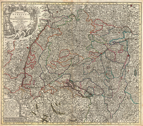 Map of Swabia and Wirtenberg, Germany - Matthaeus Seutter