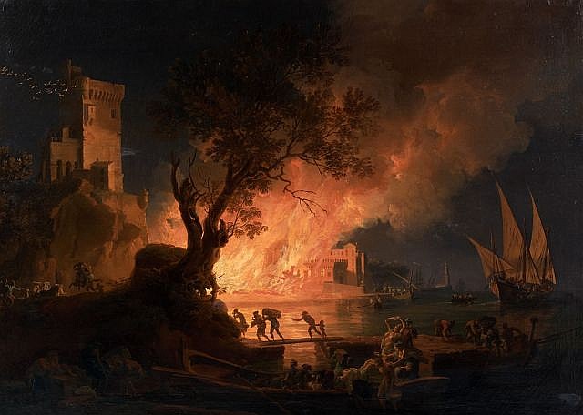 Incendie dans un port aux environs de Naples - Pierre-Jacques-Antoine Volaire