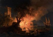 Incendie dans un port aux environs de Naples - Pierre-Jacques-Antoine Volaire