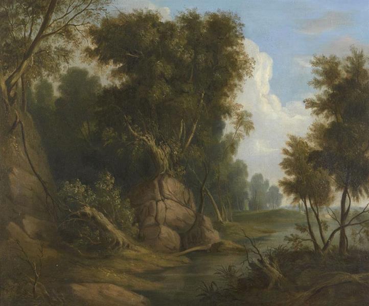 A wooded landscape on the edge of a lake - Thomas Barker of Bath