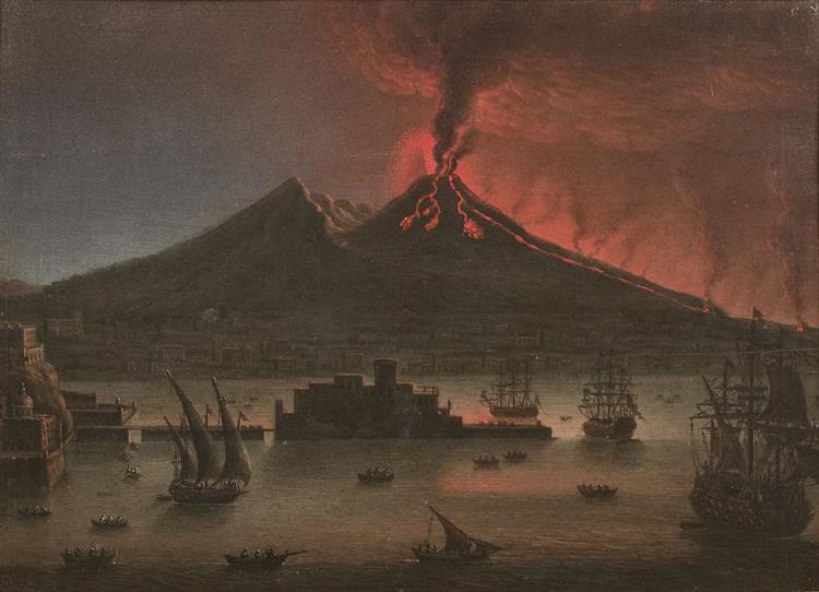 Une éruption du Vésuve de nuit dans le golfe de Naples - Tommaso Ruiz