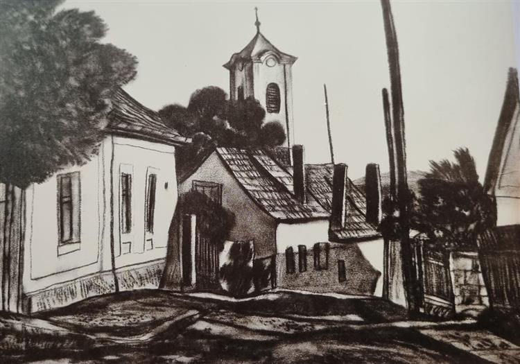 Vajda Lajos Landscape 1927, Charcoal on Paper,, 1927 - Лайош Вайда