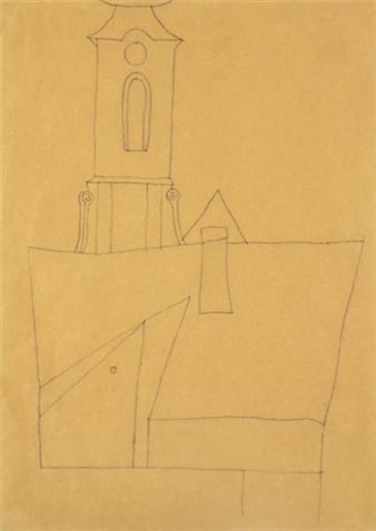 Vajda Lajos Tower of Cheurch at the Main Square 1937, 450x310mm Pencil on, 1937 - Lajos Vajda