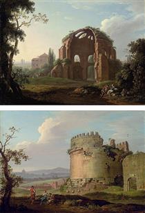 The Temple of Minerva, Rome; and The Tomb of Cecilia Metella on the via Appia - Carlo Labruzzi