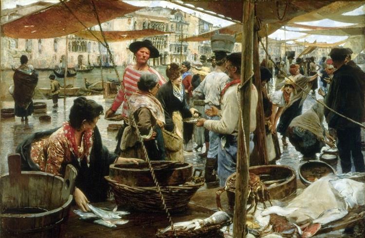 The old fish market in Venice, 1893 - Этторе Тито