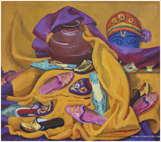 Still-life with Indian masks and shoes, 1977 - Mariam Aslamazian