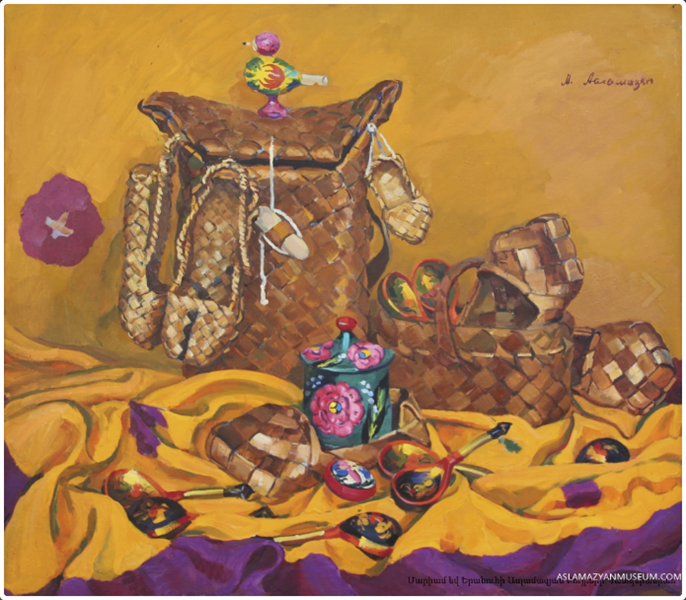 Russian still-life in the orange background, 1976 - Мариам Асламазян