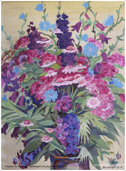Pink and sky-blue flowers, 1974 - Mariam Aslamazian