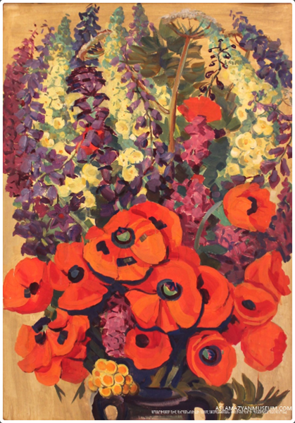Tulips with yellow and violet flowers, 1974 - Мариам Асламазян