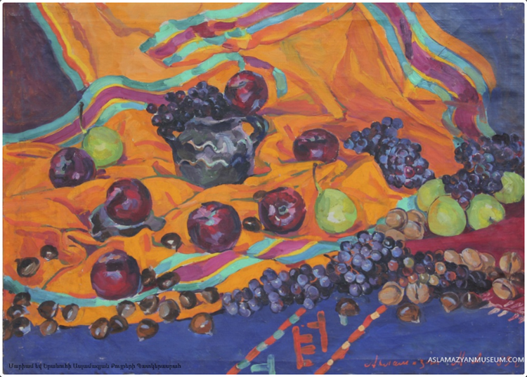 Fruits on the orange sari, 1959 - Мариам Асламазян