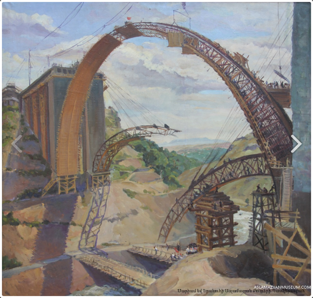 The constructing bridge in Yerevan, 1952 - Мариам Асламазян
