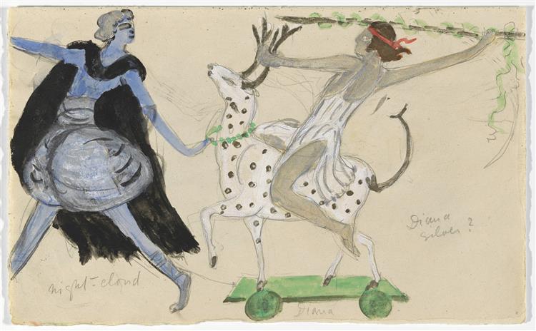 Costume Design (Night Cloud and Diana) for Artist's Ballet Orphée of the Quat Z Arts, 1912 - Florine Stettheimer