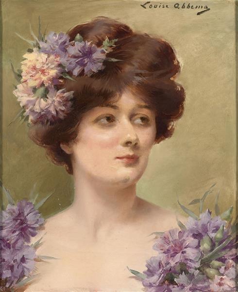 Portrait of a Woman with Mauve Flowers, 1927 - Louise Abbéma