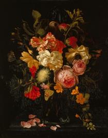 Still Life with Flowers and Butterflies - Maria van Oosterwijk