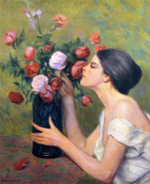 Woman with bouquet of roses, 1916 - Федеріко Дзандоменегі