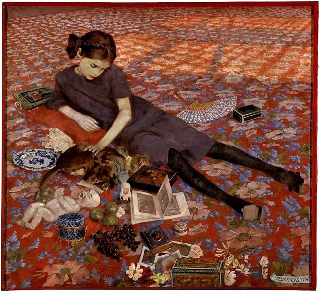 Girl on a red carpet, 1912 - Феличе Казорати