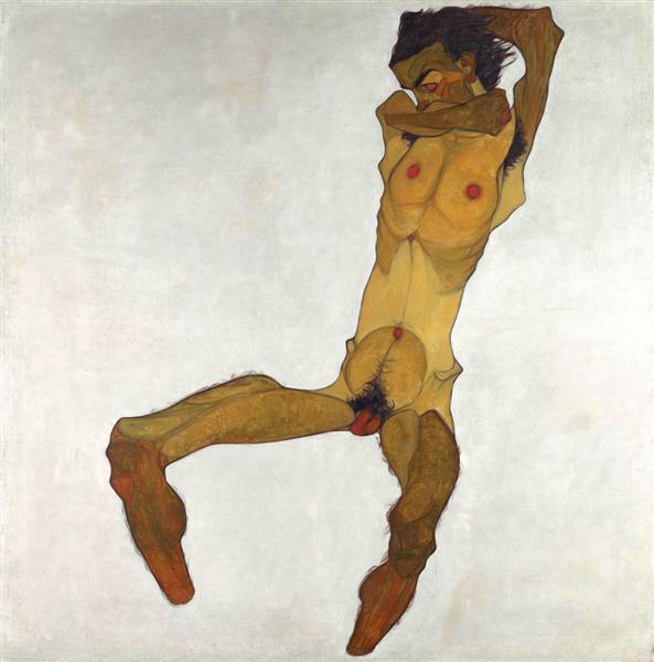 Сидячий оголений чоловік (автопортрет), 1910 - Егон Шиле