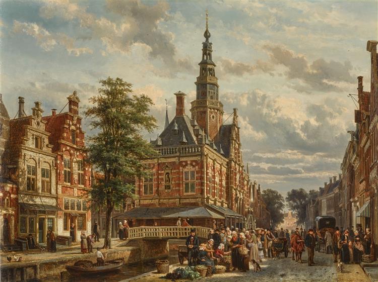 The market square and town hall of Bolsward in summer, 1872 - Корнелис Спрингер