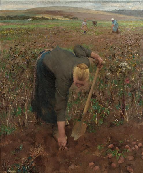 In the fields in Dannes, Pas de Calais (Gathering potatoes), 1887 - Джордж Клаузен
