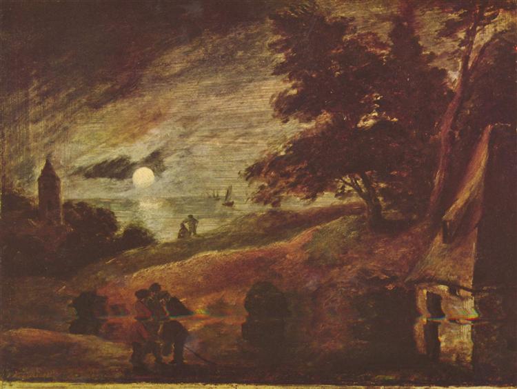 Moonlit landscape, c.1636 - Адриан Браувер