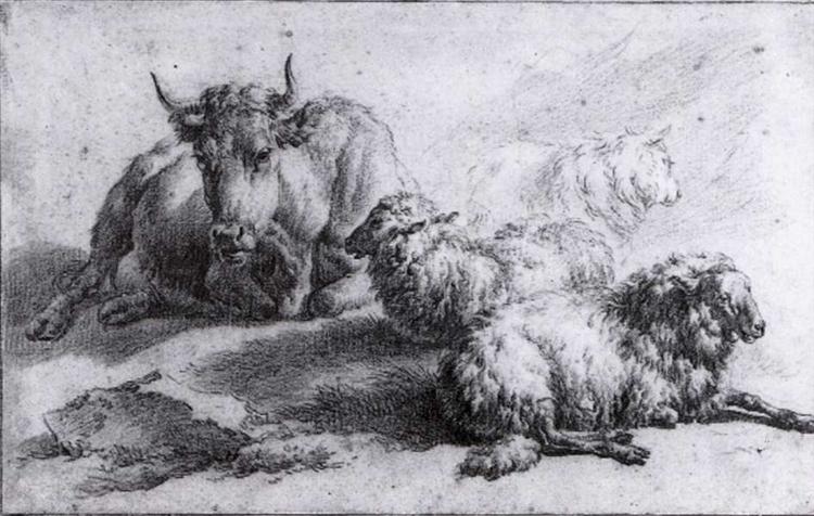A Cow and Three Sheep - Adriaen van de Velde