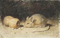 A mouse with a peanut - Albert Anker