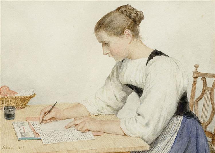Young woman writing a letter, 1903 - Albrecht Anker