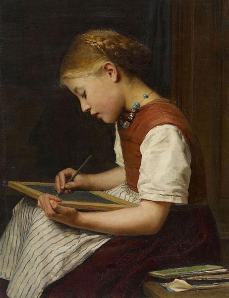 Schoolgirl doing homework, 1879 - Альберт Анкер