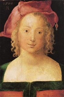Face a young girl with red beret - Albrecht Dürer