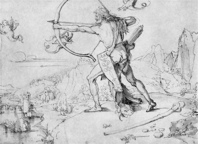 Hercules and the birds symphalischen, 1500 - Альбрехт Дюрер