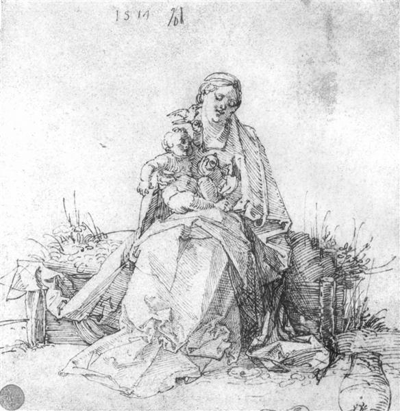 Мадонна с младенцем на травяном пригорке, 1514 - Альбрехт Дюрер