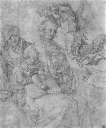 Дева Мария с младенцем, коронованные ангелом и Св. Анной - Альбрехт Дюрер