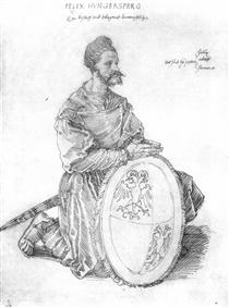 Portrait of Captain Felix Hungersperg, kneeling - Альбрехт Дюрер