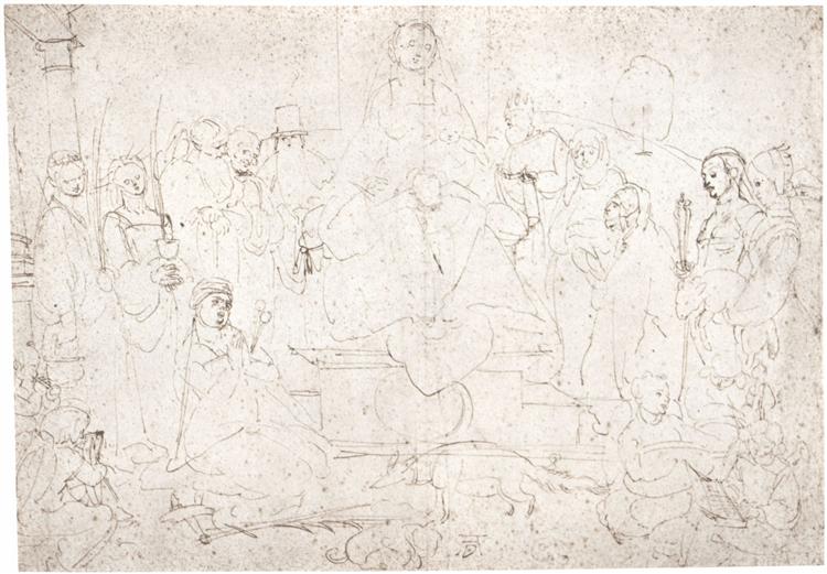 Studies on a great "picture of the Virgin"   Madonna with child, ten saints and angels, 1521 - 杜勒