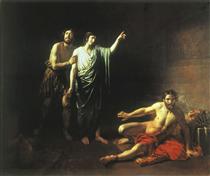 Joseph interpreting dreams to butler and baker, concluded with him in prison - Alexander Andrejewitsch Iwanow