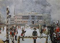 Military Parade of Emperor Paul in front of Mikhailovsky Castle - Alexandre Benois