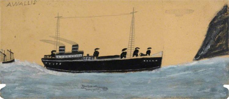 Motor Vessel with Airship and Shark - Alfred Wallis