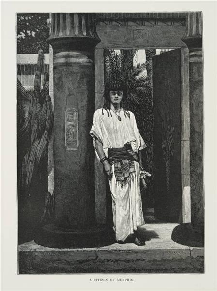 A man dressed in white robes and a thick belt, leaning against a pillar, 1878 - Лоуренс Альма-Тадема