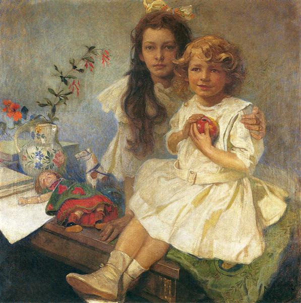Jaroslava and Jiri, the Artist's Children, 1919 - 慕夏