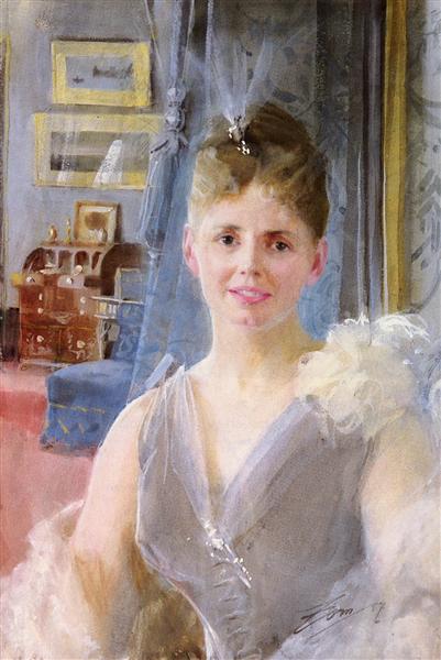 Portrait Of Edith Palgrave Edward In Her London Residence - Anders Zorn