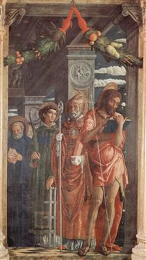 Altarpiece of San Zeno in Verona, right panel of St. Benedict, St. Lawrence, St. Gregory and St. John the Baptist - 安德烈亞‧曼特尼亞