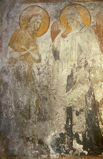 Angel presents Monk Pachomius cenobitic monastic charter. - Andrei Rublev