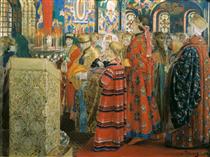 Russian Women of the XVII century in Church - Andrei Petrowitsch Rjabuschkin
