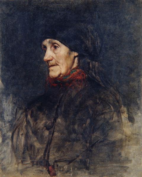 Old woman with a headscarf, 1905 - Антон Ажбе