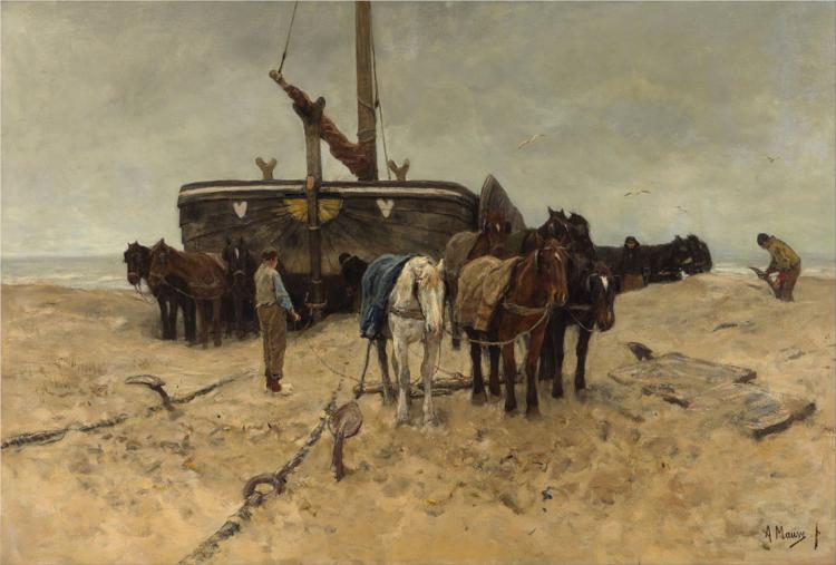 Barco de pesca na praia, 1882 - Anton Rudolf Mauve