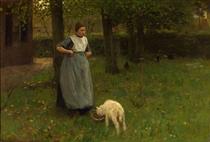Woman from Laren with lamb - Anton Mauve