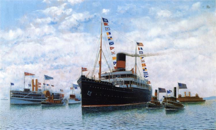 Steamship OSCAR II Entering New York Harbor - Antonio Jacobsen