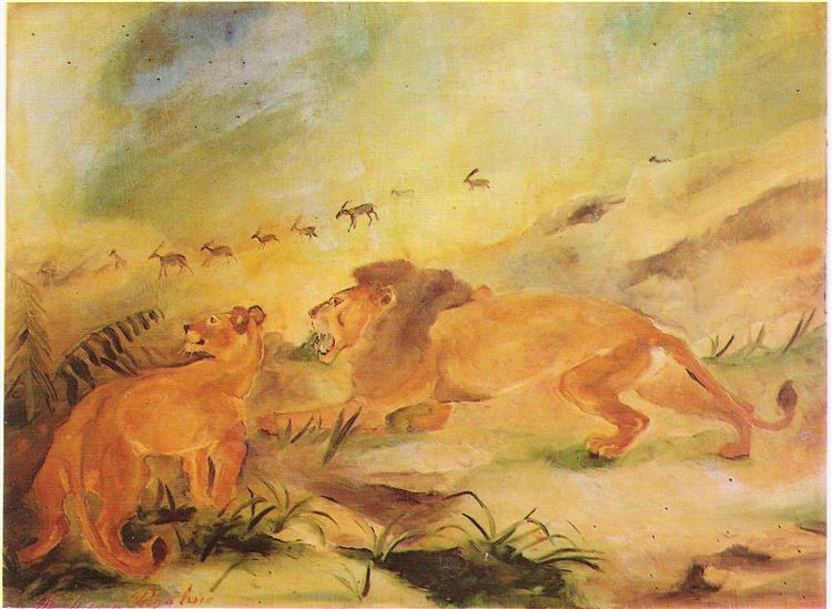 Lion with lioness, 1932 - Antônio Ligabue