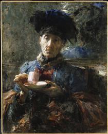Old woman drinking tea - Антонио Манчини